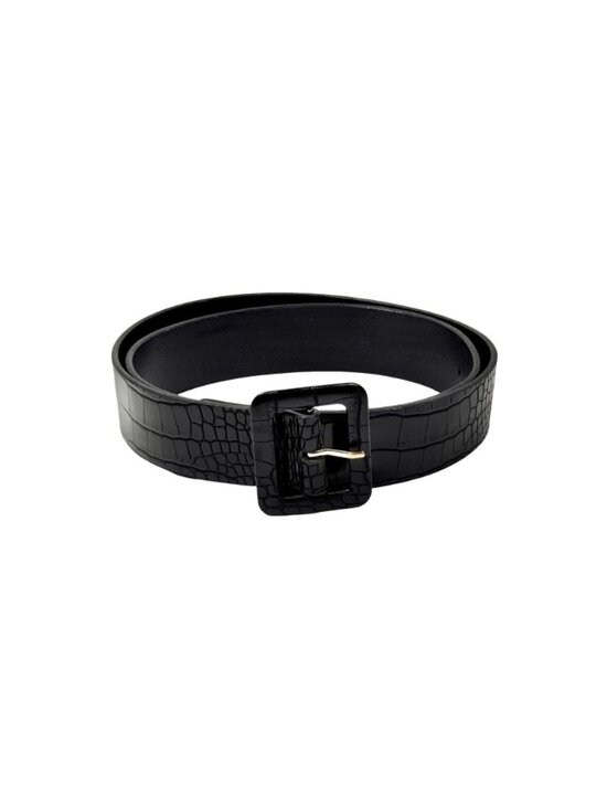 Classic Croc Embossed Black Leather Belt Sz L Old Money Career Minimalist